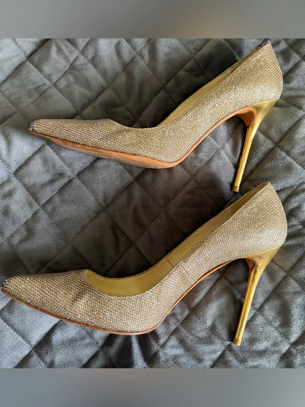 Stuart Weitzman Metallic Champagne Pointed-Toe Pumps